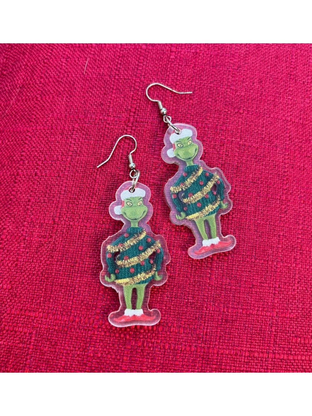 The Grinch Christmas Fashion Earrings - Green Sweater